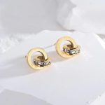 1-Pair-Fashion-Letter-Plating-Stainless-Steel-Zircon-18K-Gold-Plated-Earrings