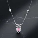 Princess-Heart-Shape-Bow-Knot-Sterling-Silver-Plating-Inlay-Zircon-White-Gold-Plated-Pendant-Necklace