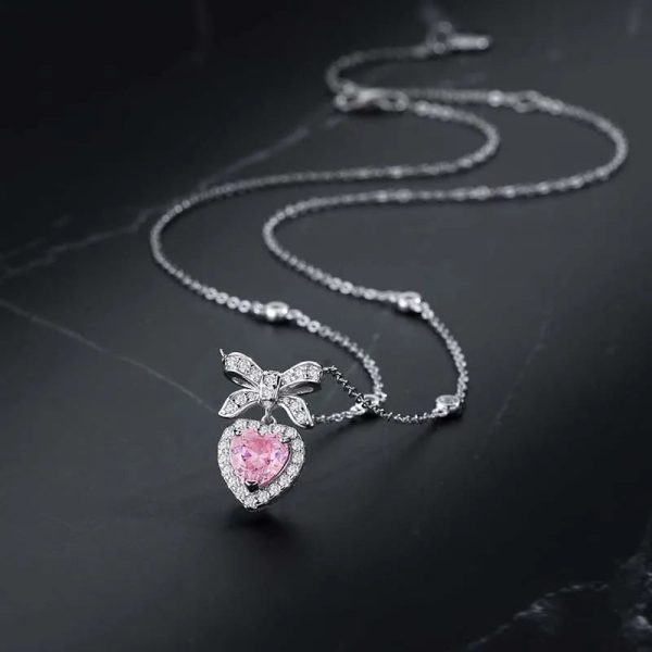 Princess-Heart-Shape-Bow-Knot-Sterling-Silver-Plating-Inlay-Zircon-White-Gold-Plated-Pendant-Necklace_3