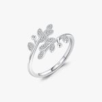 Simple-Style-Commute-Leaf-Sterling-Silver-Plating-Inlay-Zircon-Silver-Plated-Open-Rings