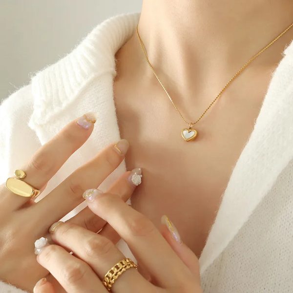 Wholesale-Jewelry-Elegant-Heart-Shape-304-Stainless-Steel-Shell-18K-Gold-Plated-Inlay-Bracelets-Earrings-Necklace